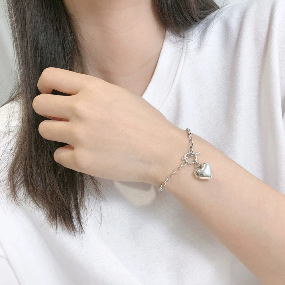 Charm Heart Women 925 Sterling Silver Bracelet
