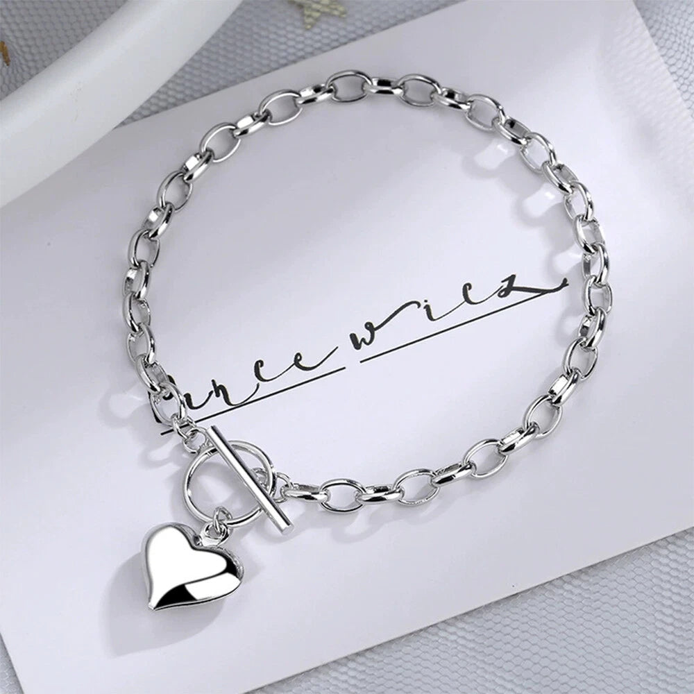 Charm Heart Women 925 Sterling Silver Bracelet